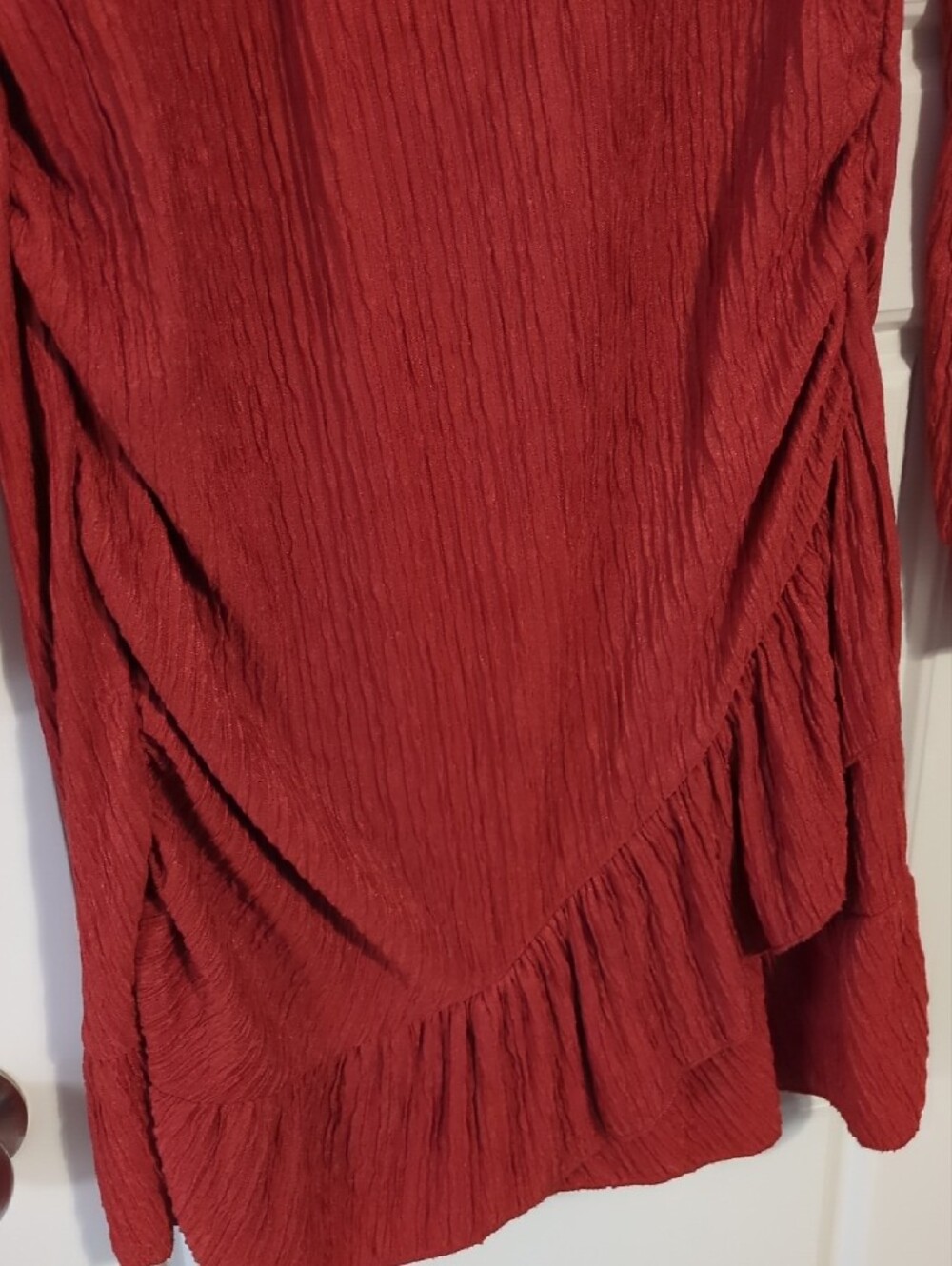 Textured Rust orange Long Sleeve Ruffle Dress - Picture 3 of 6